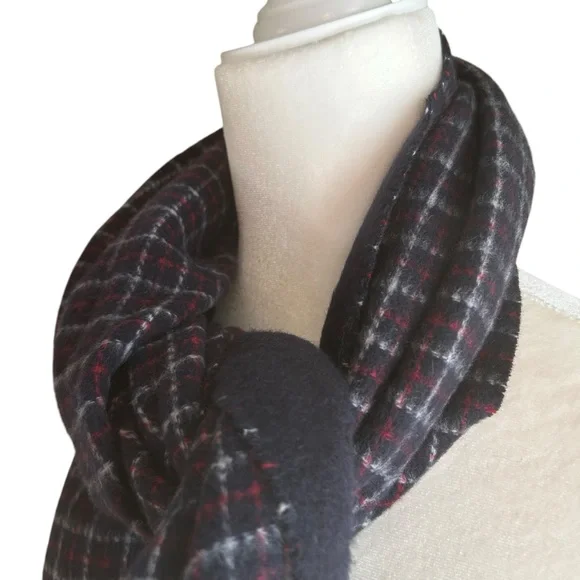 J.Crew Cashmere winter long scarf unisex luxury comfy coat fringe blue red soft - Picture 8 of 16